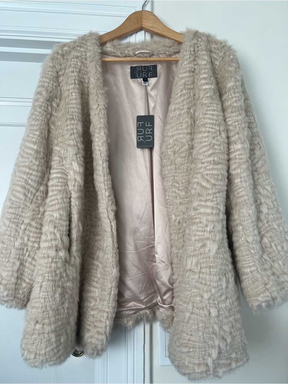 Faux Fur Open-Front Coatigan - Beige